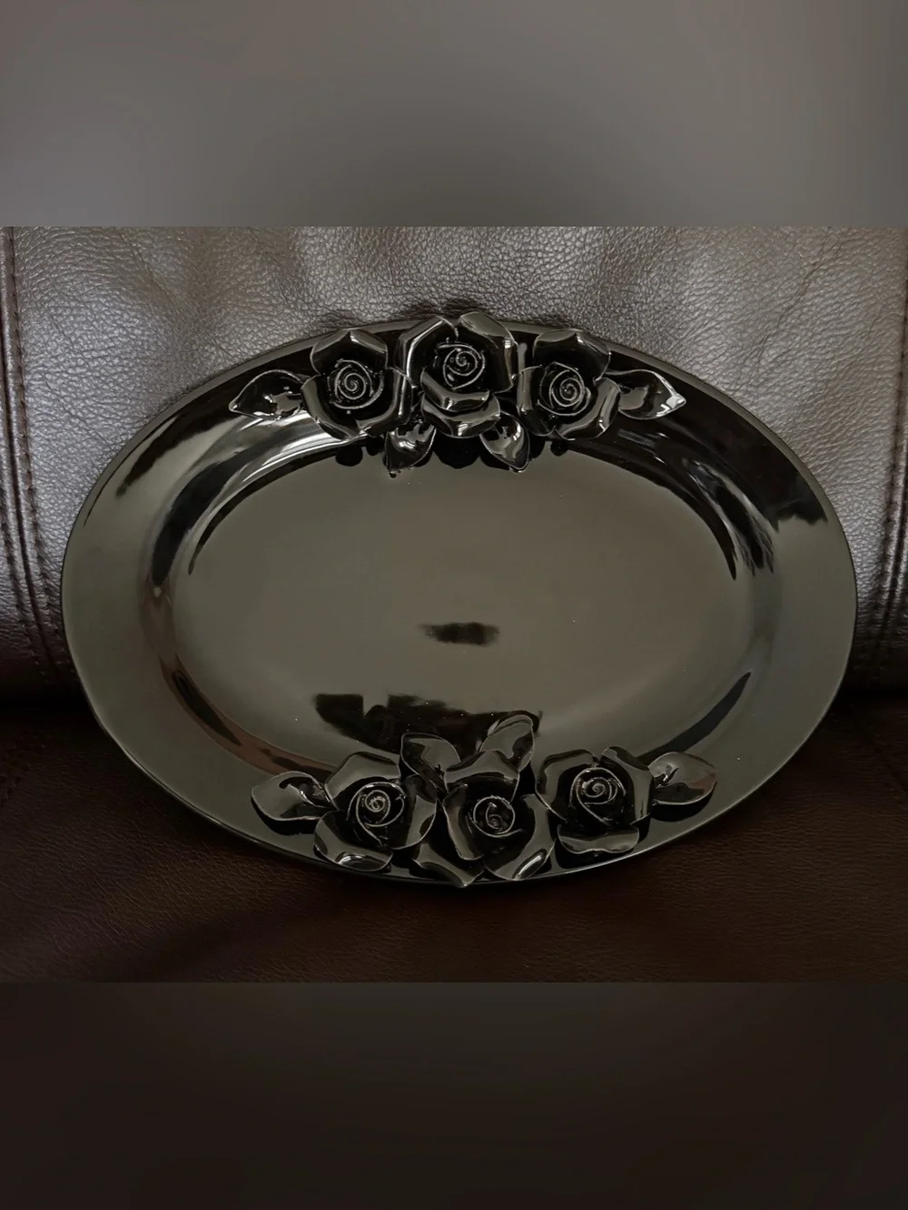 Potter’s Studio Black Halloween Ceramic Rose Accent Tray - Elegant Home Accent